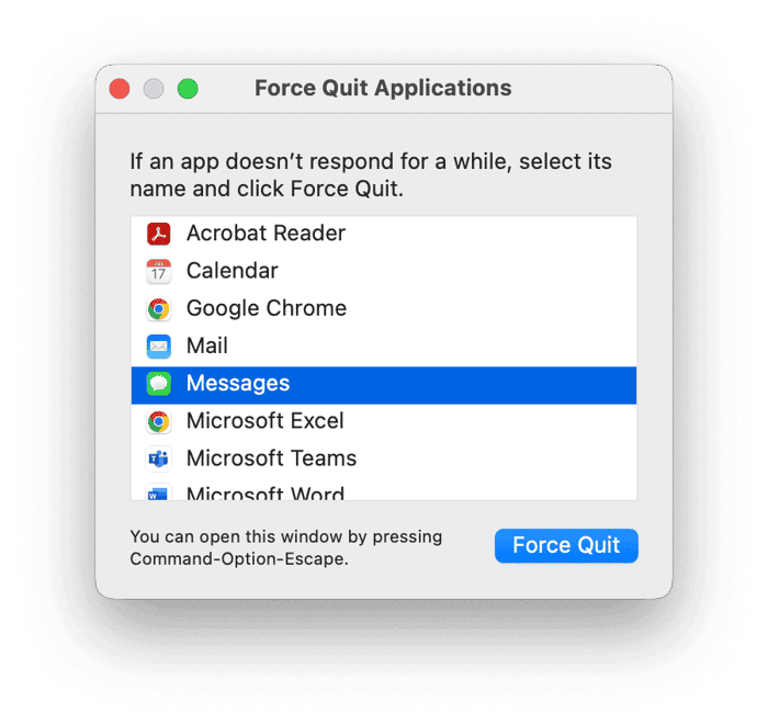 Force Quit and relaunch Messages