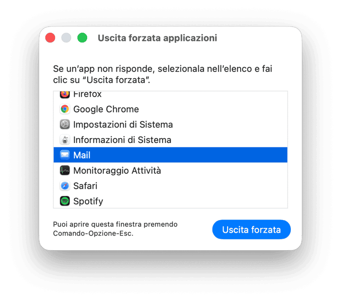 Riavvia l'app Mail e il Mac