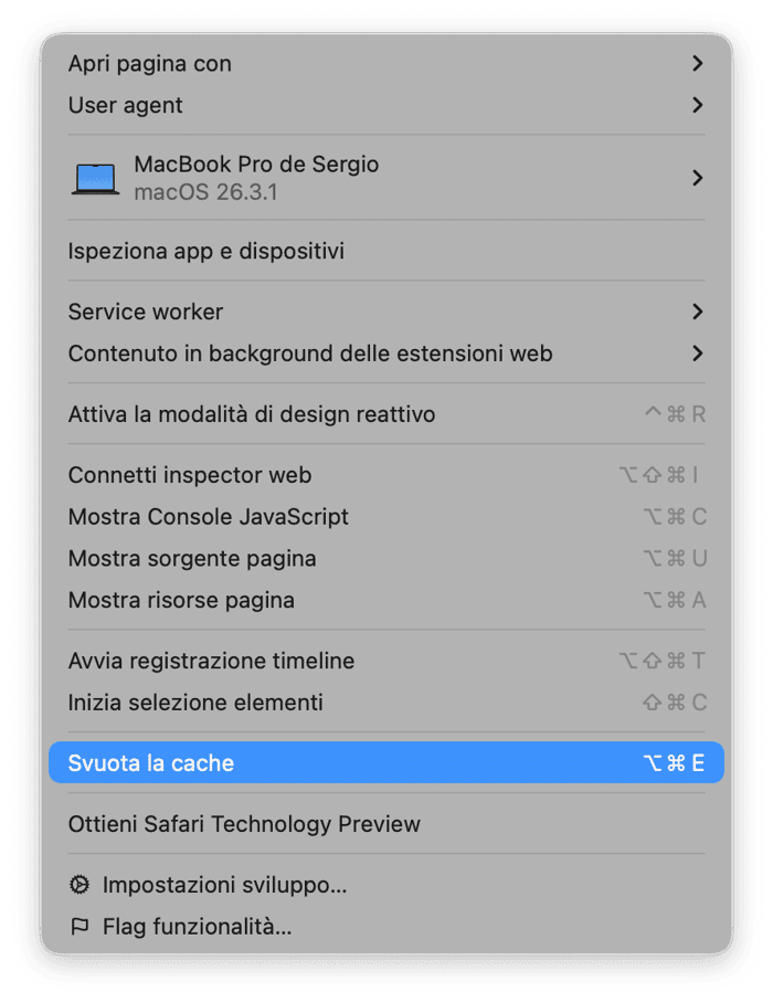 Fai clic su Svuota la cache