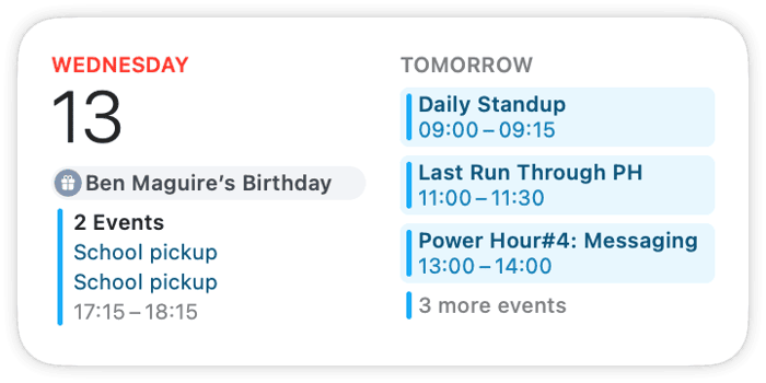 Calendar widget on Mac