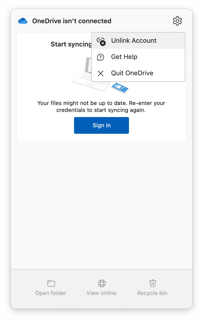 Unlink and relink OneDrive account