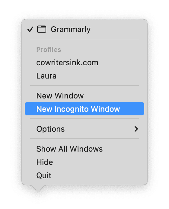 Choose New incognito Window