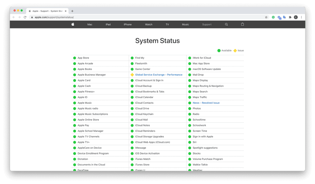 How to check Apple system status