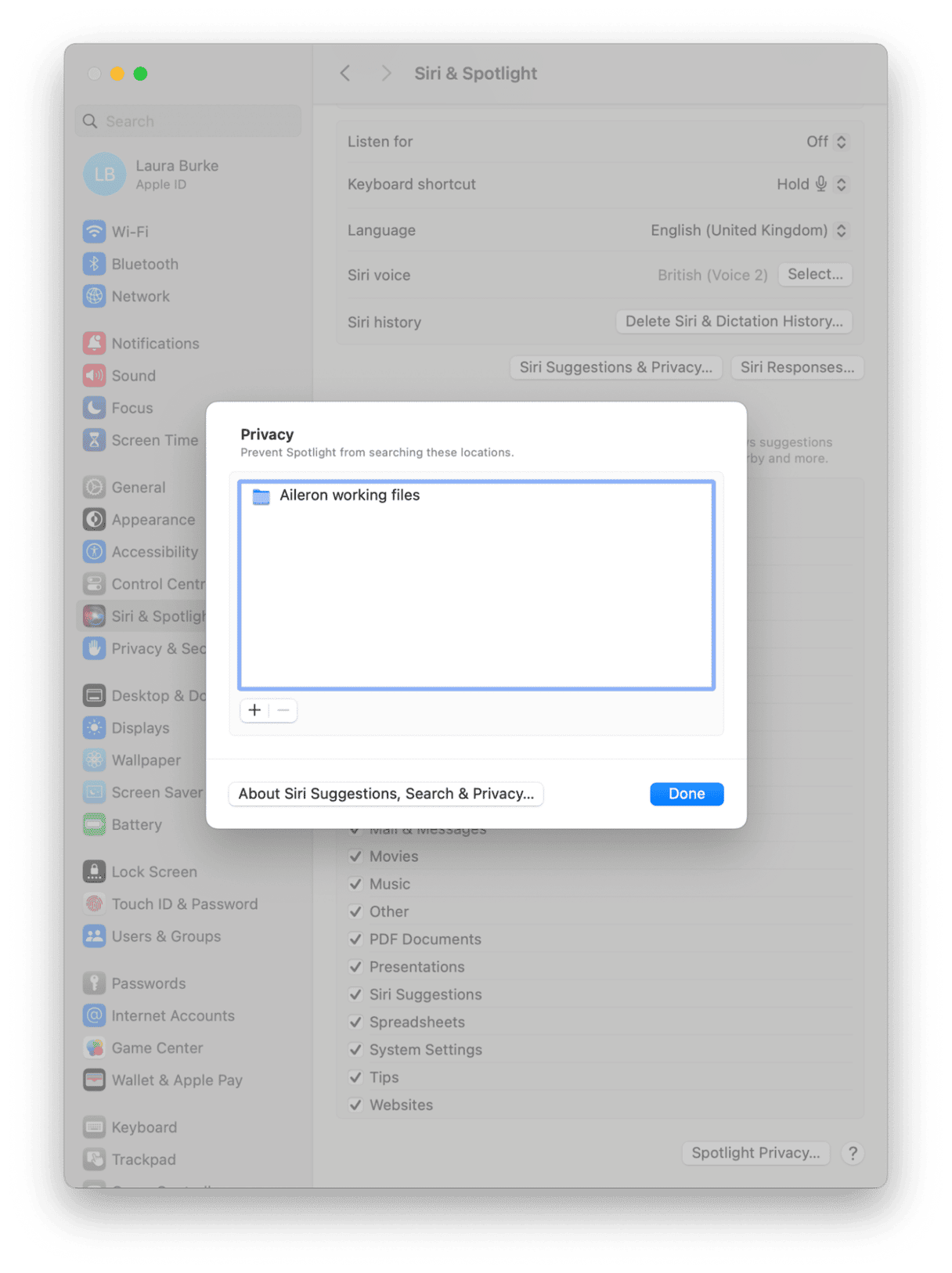 Siri & Spotlight Privacy Settings