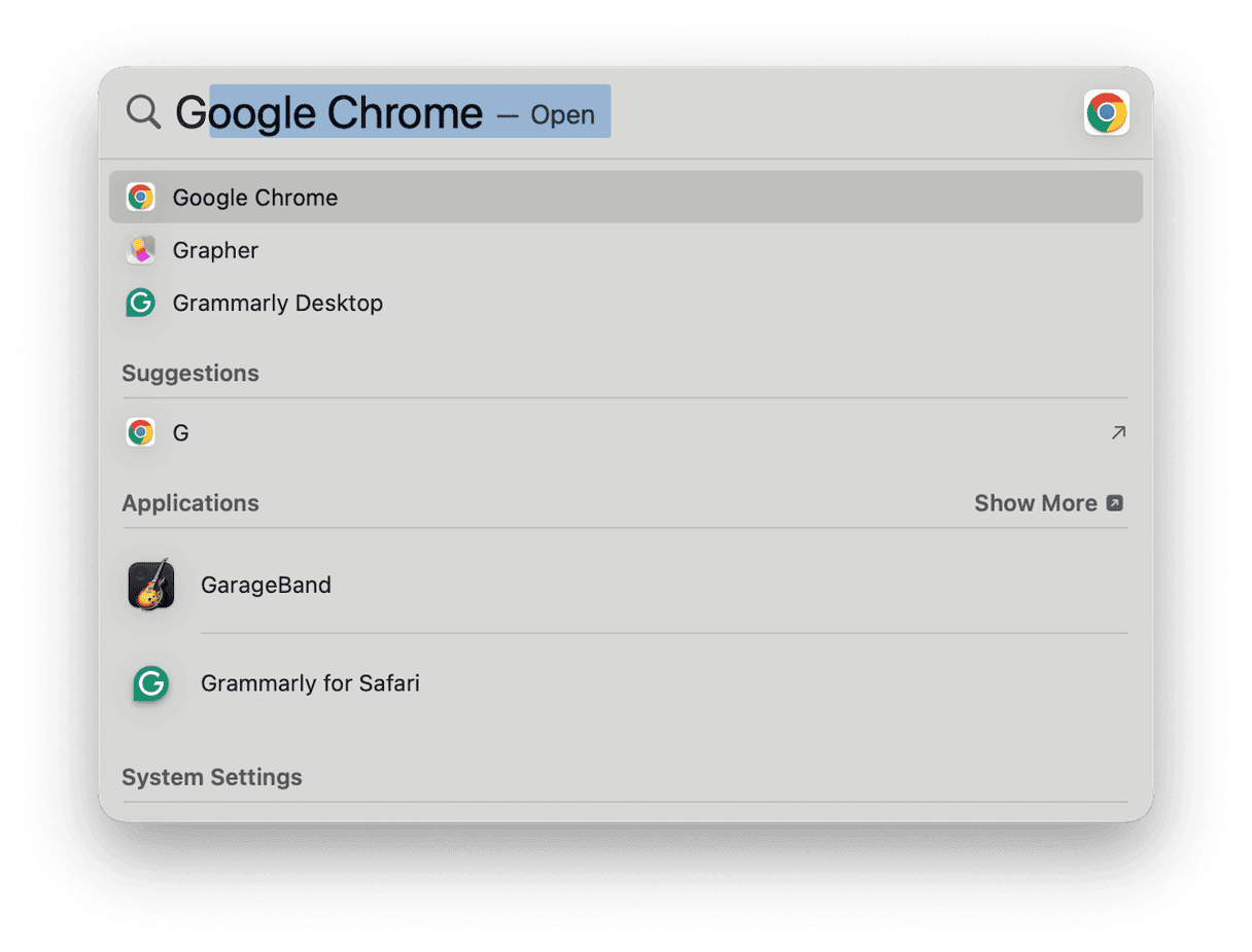 Spotlight search on Mac