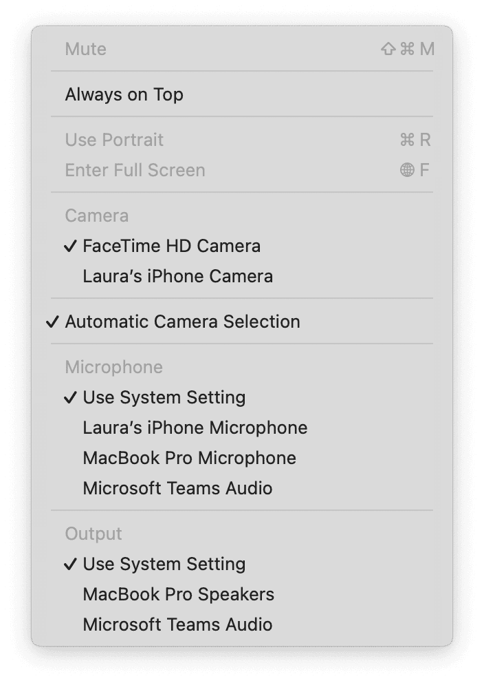 Camera, select the correct device