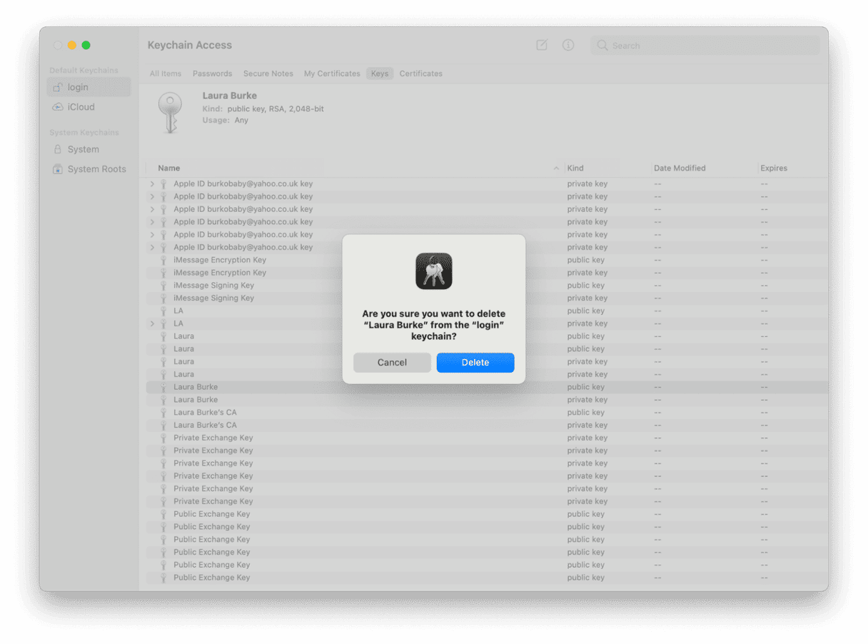 How to remove a user from Keychain