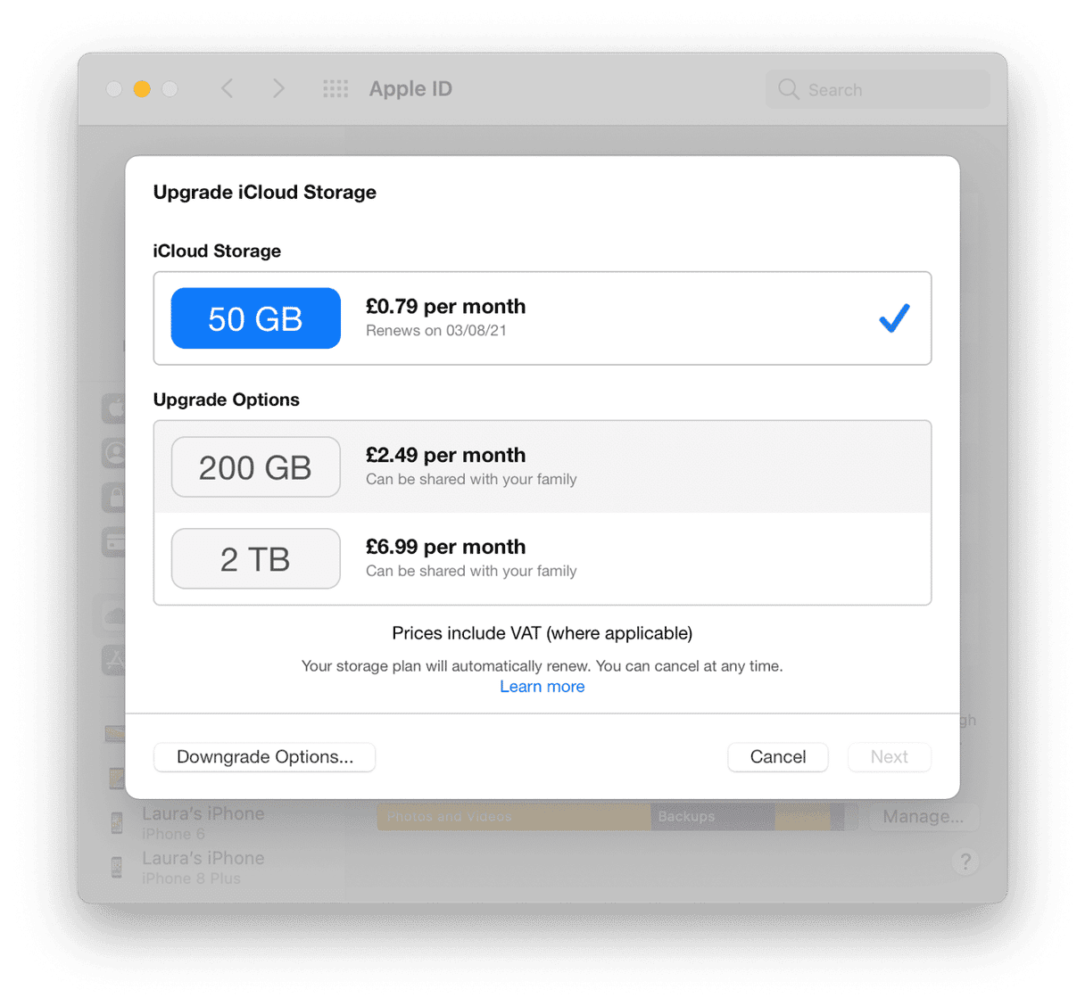 How to change iCloud plans