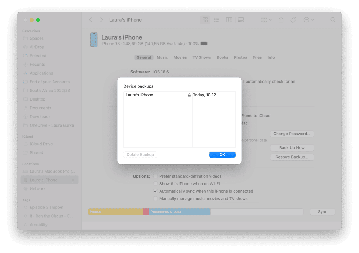 General tab &ndash; Manage Backups
