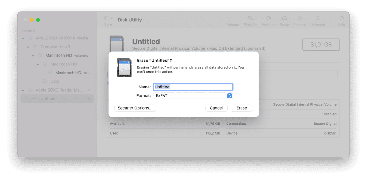 How to format SD card with Disk Utility