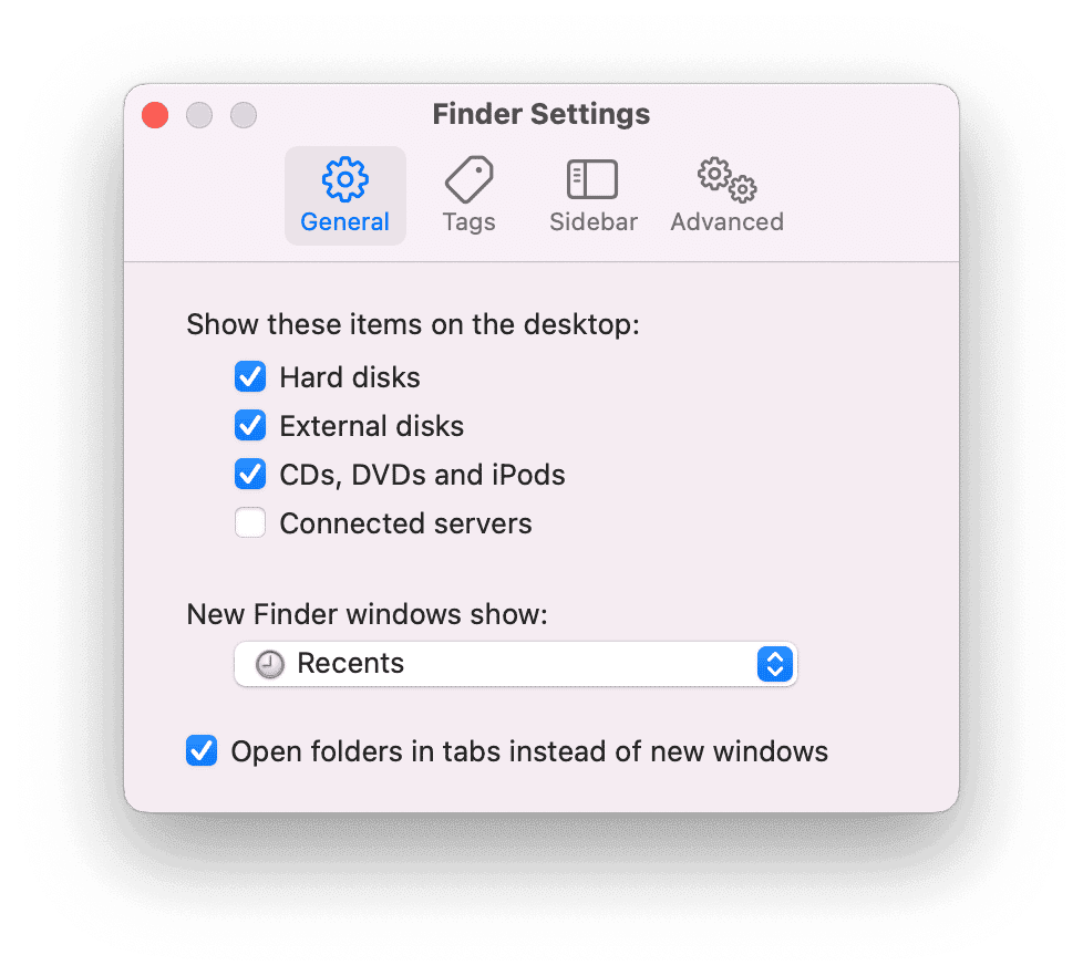 Finder settings on Mac