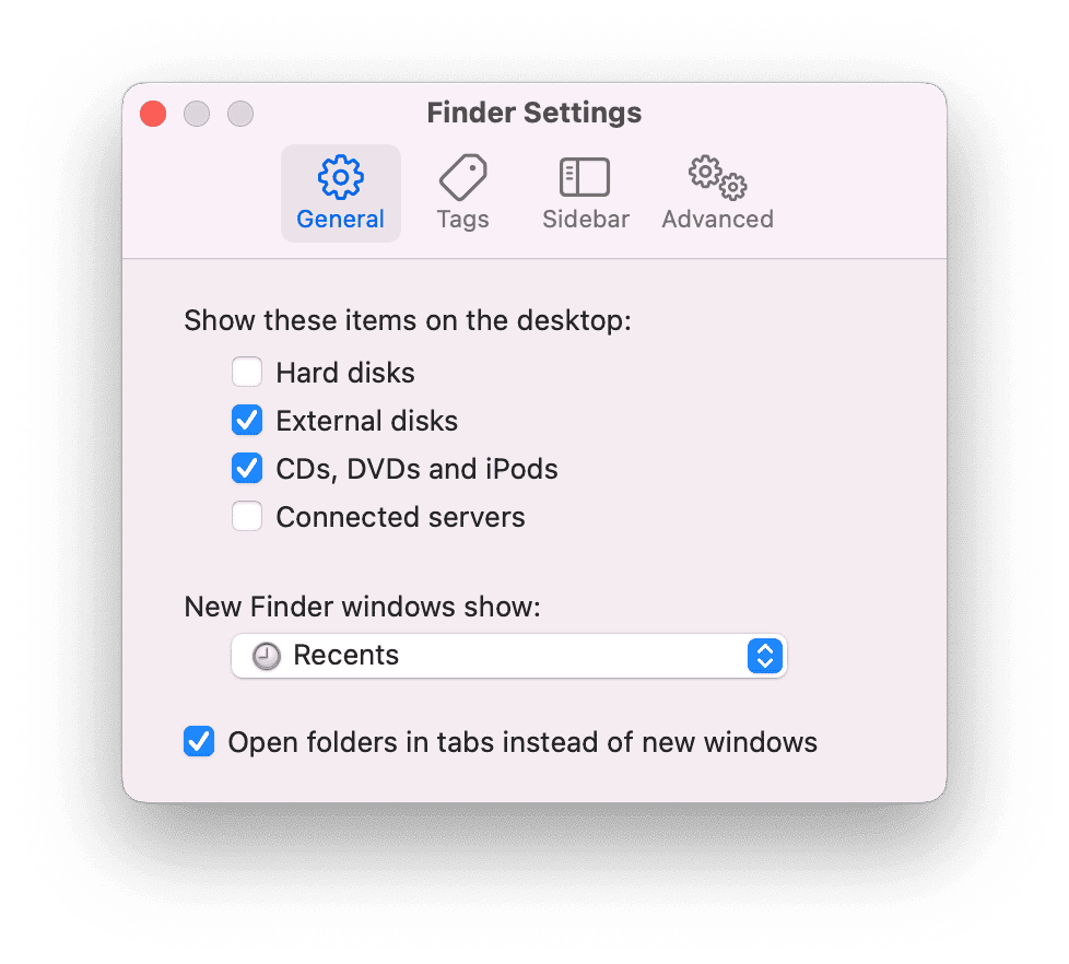 Finder menu