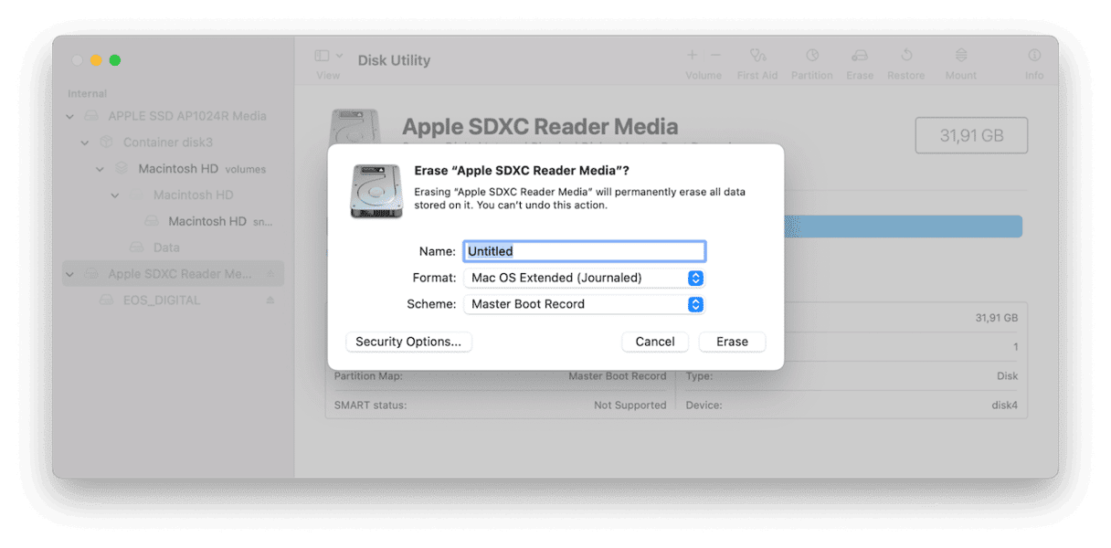 Reformat external storage device