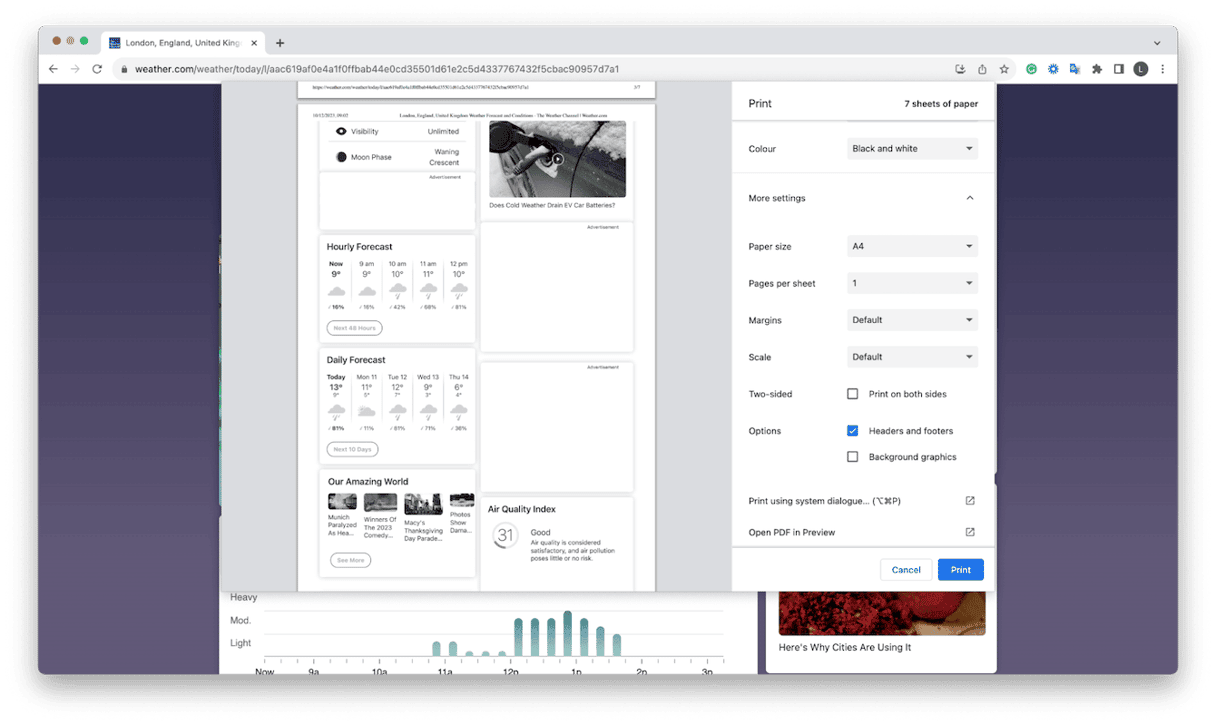 Print settings on Mac