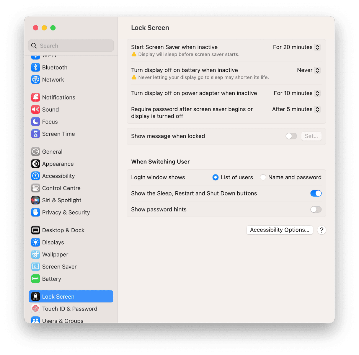 Mac's sleep settings