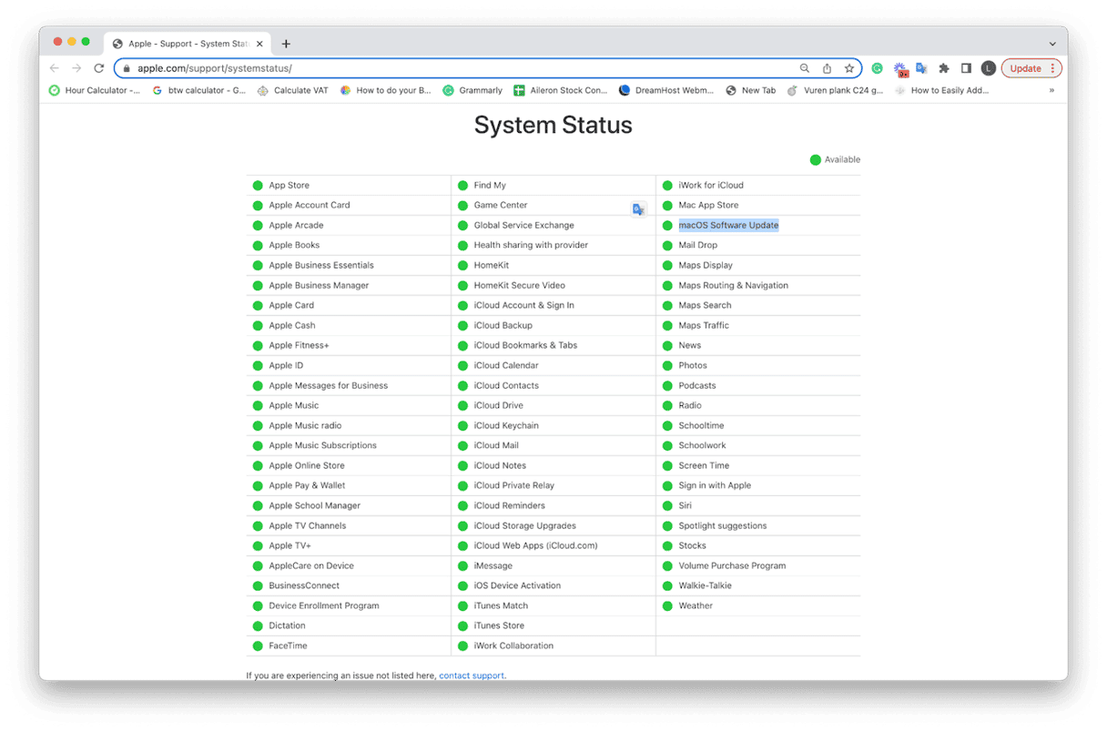 Apple server outages
