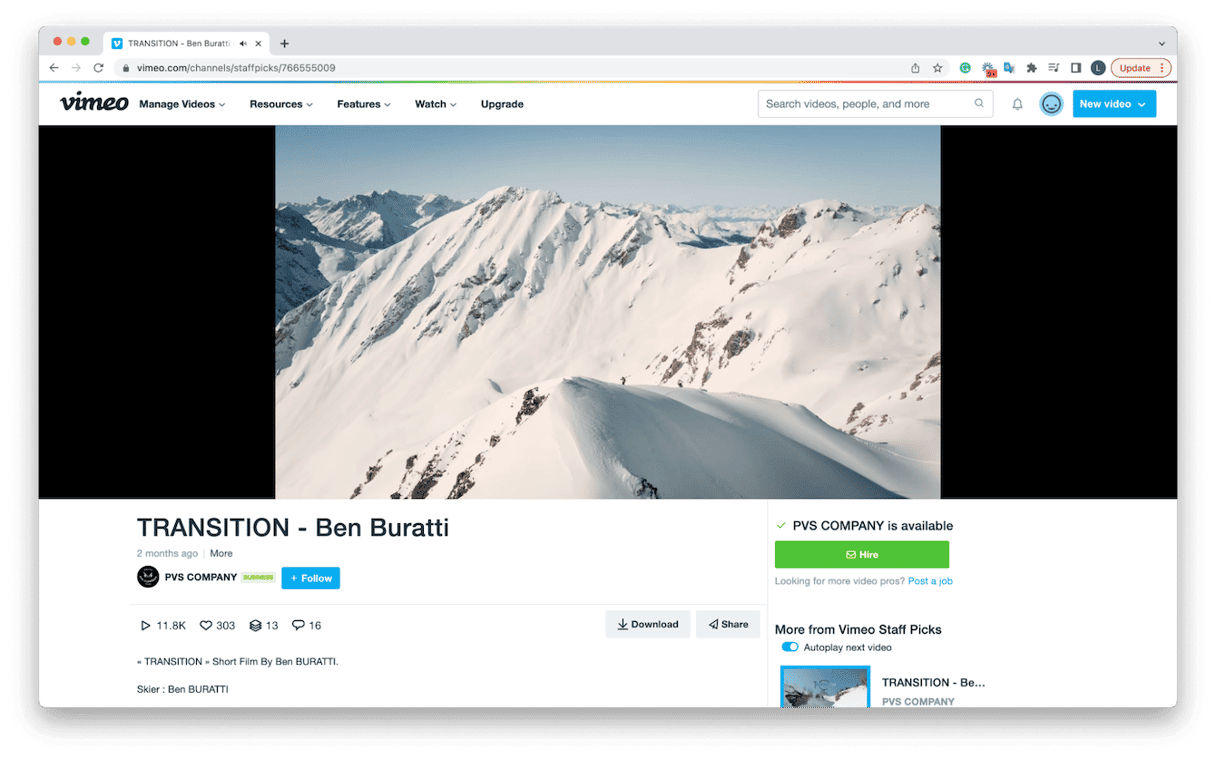 The Vimeo download button