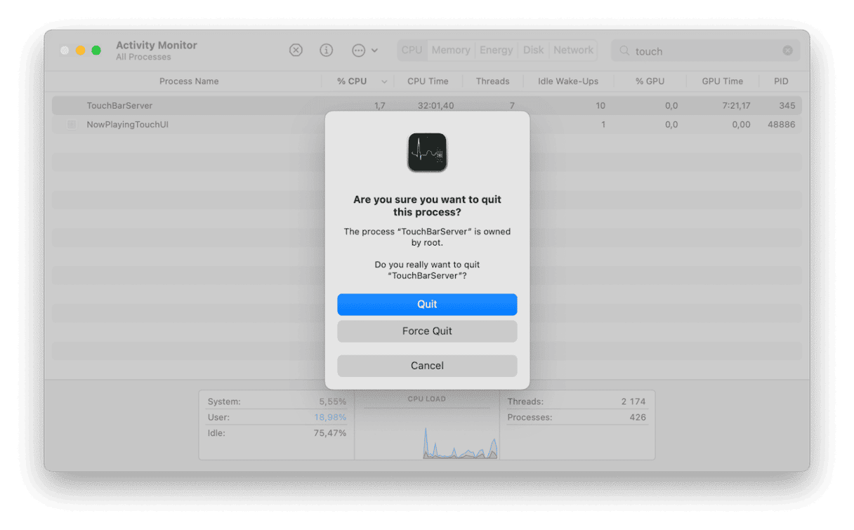 Turning off TouchBar Server on Mac