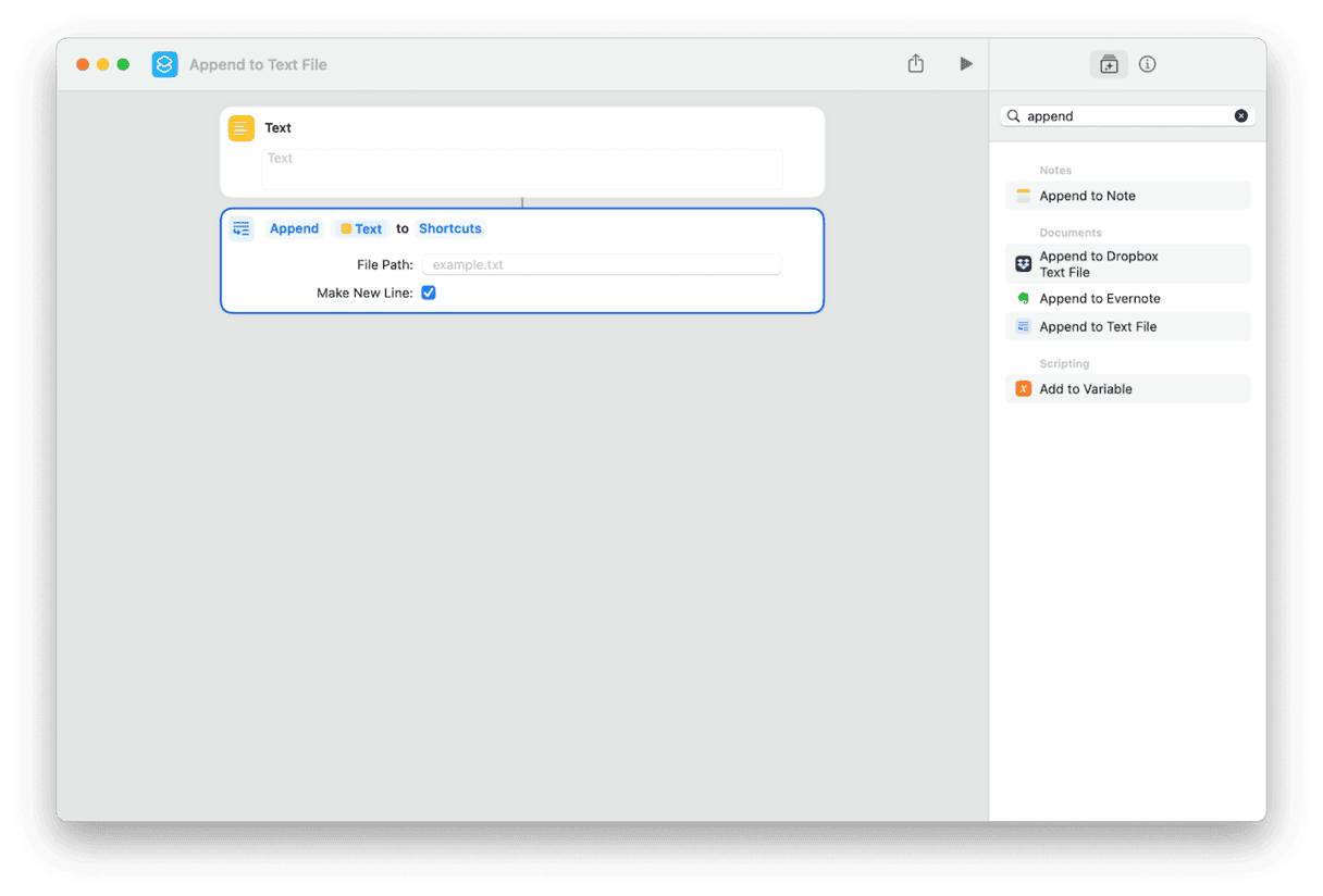 How to create a txt file in Shortcuts
