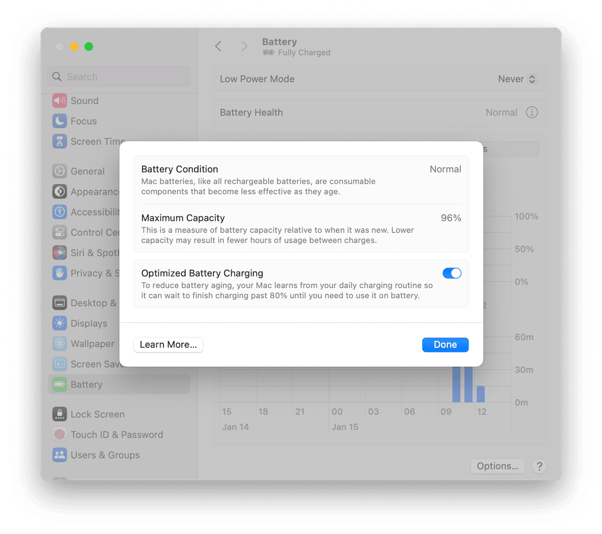 Optimized battery charging option