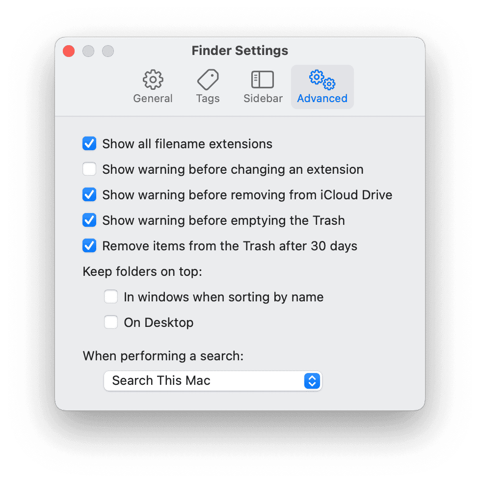 Finder Settings on Mac
