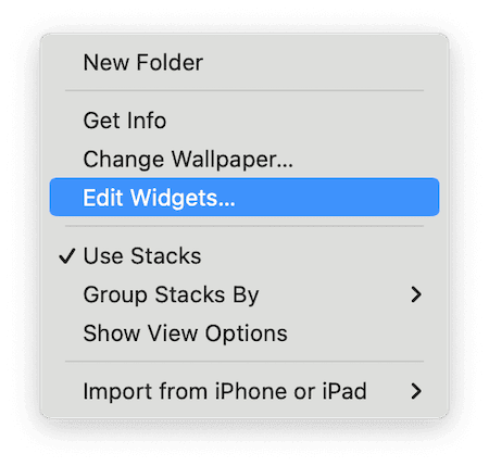 Edit Widgets from the menu