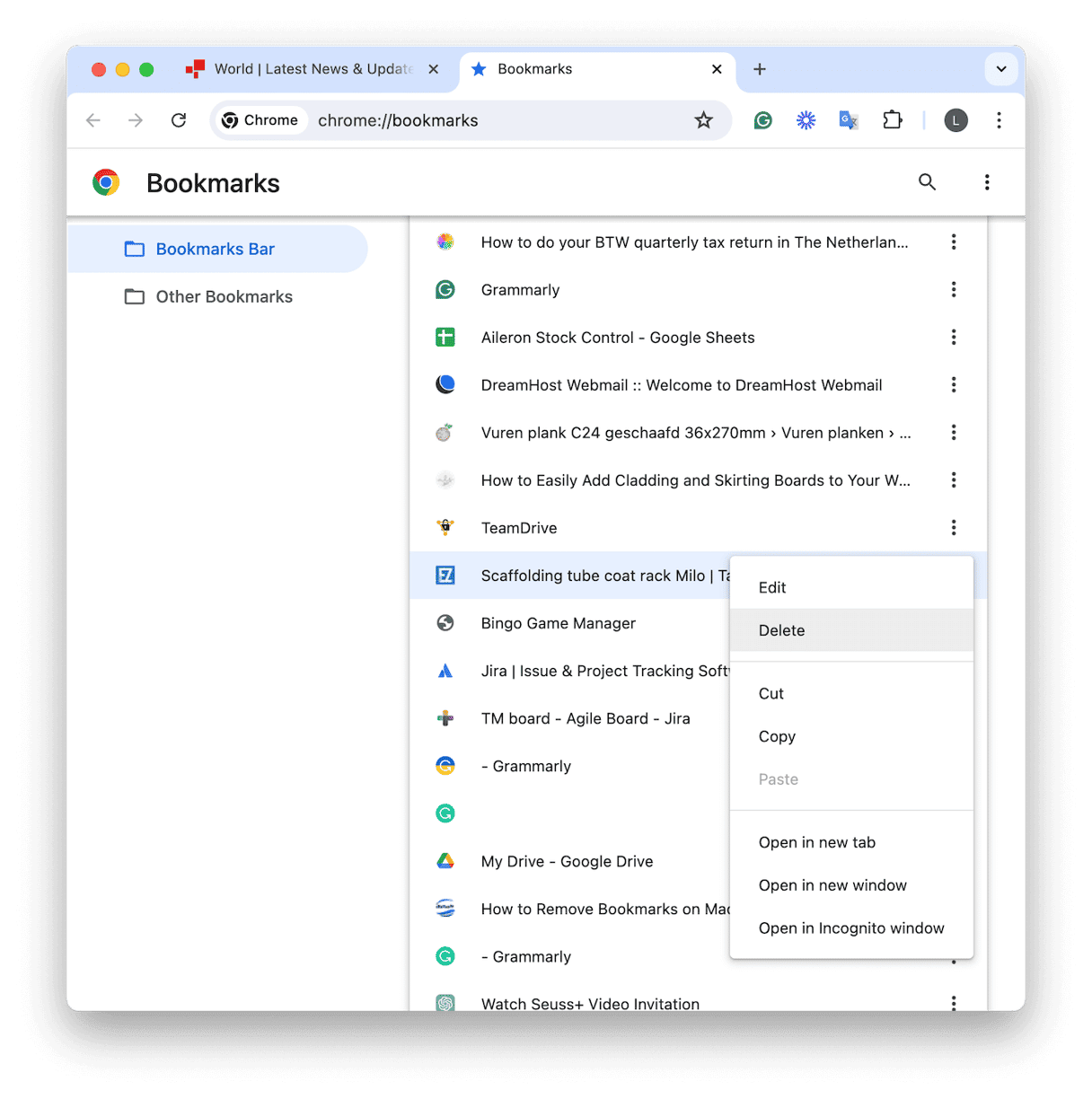 Manage your Chrome bookmarks