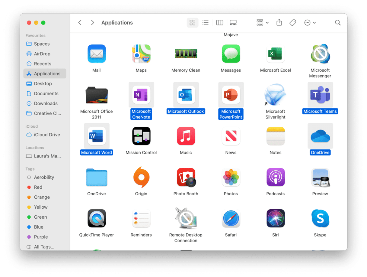 Microsoft apps in Applications folder