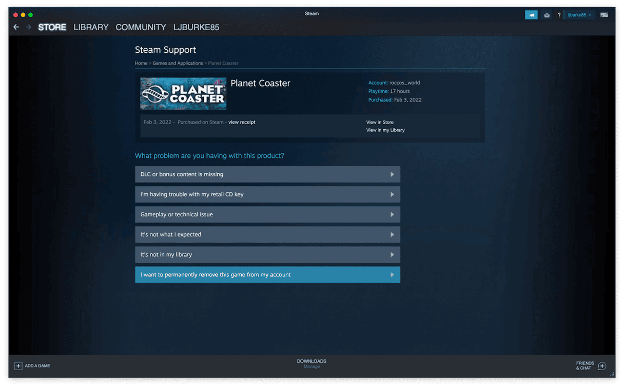 How to remove game from Steam account
