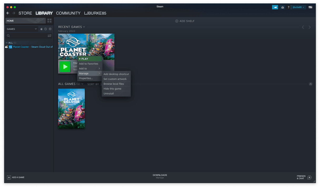 uninstalling Steam games on Mac