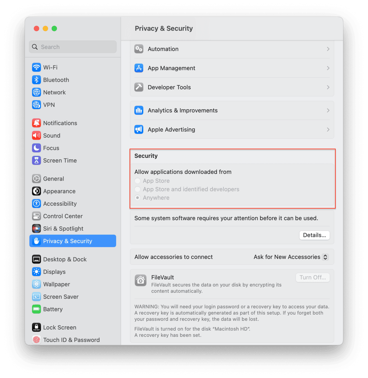 Privacy & Security settings on Mac