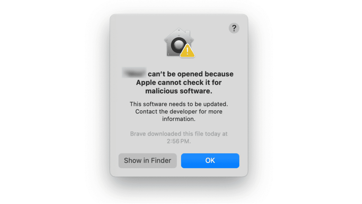 Application can't be opened because Apple cannot check it for malicious software