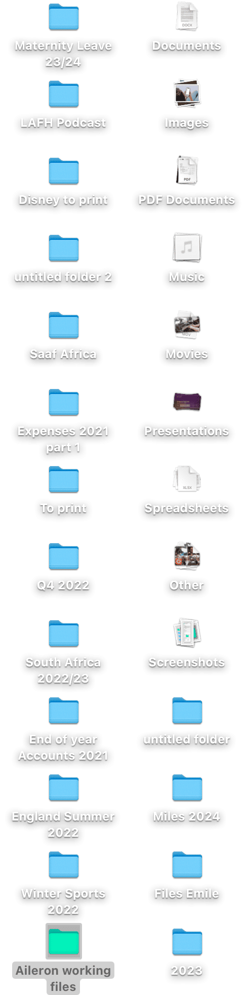 Various folders on Mac