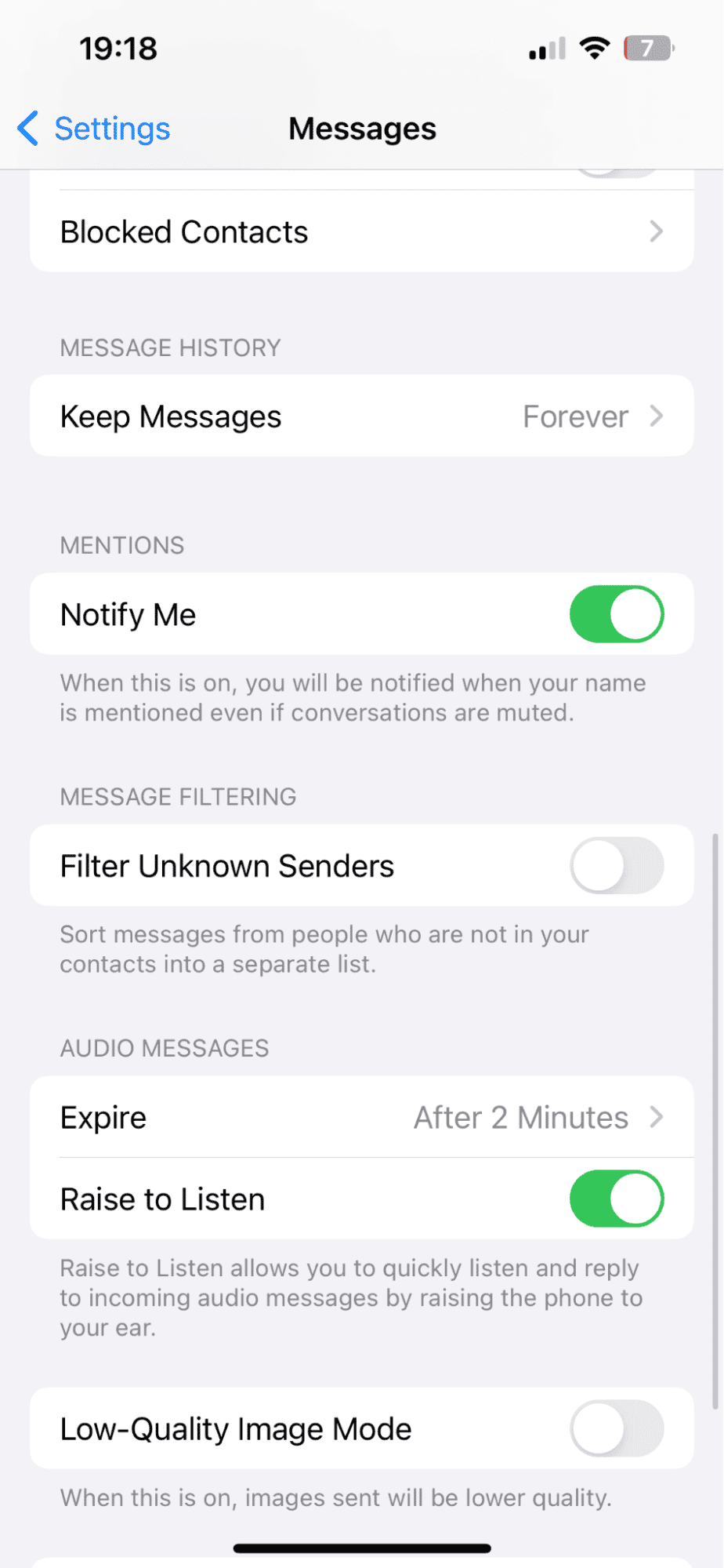 Messages settings on iPhone