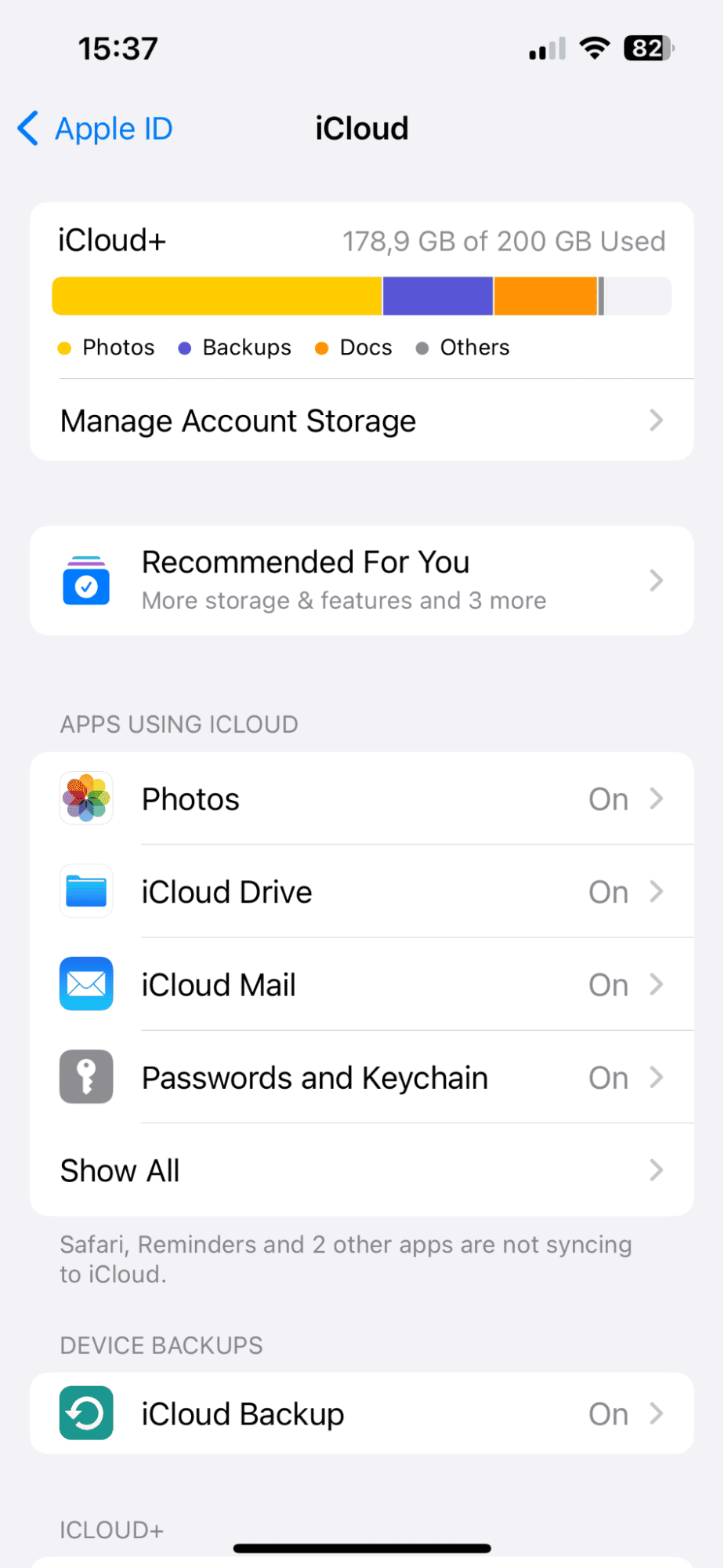 iCloud storage on iPhone