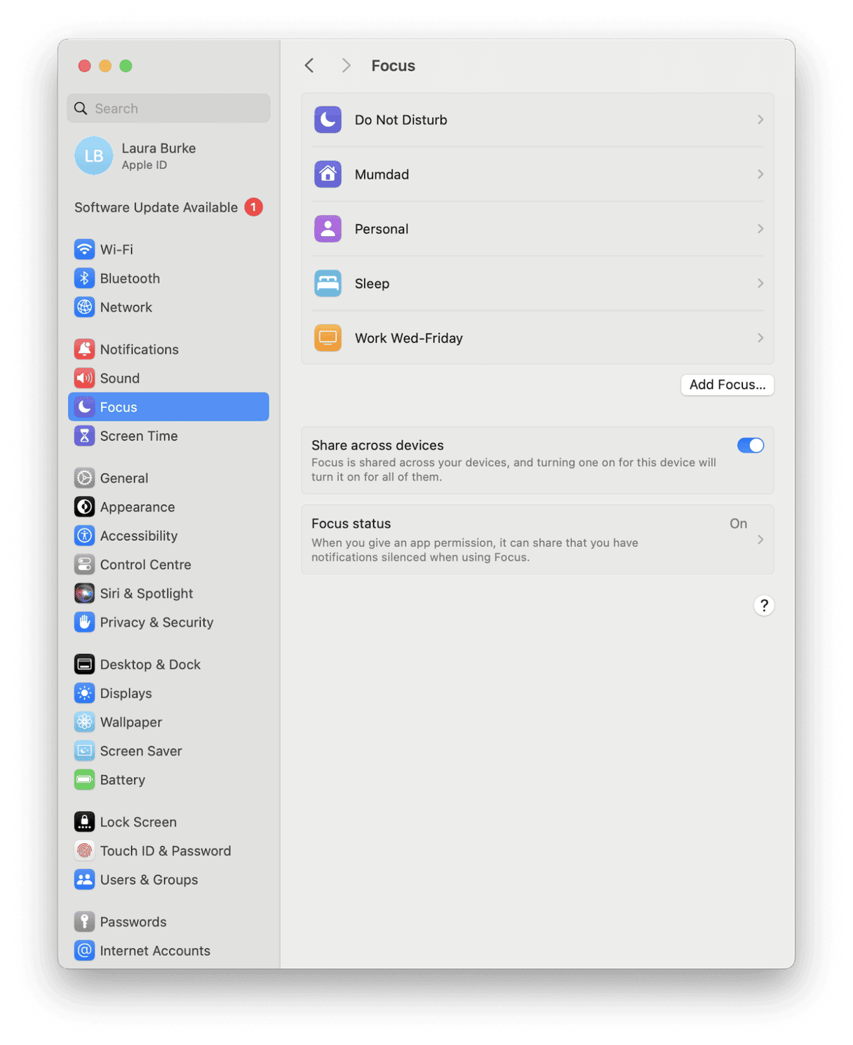 Focus settings on Mac