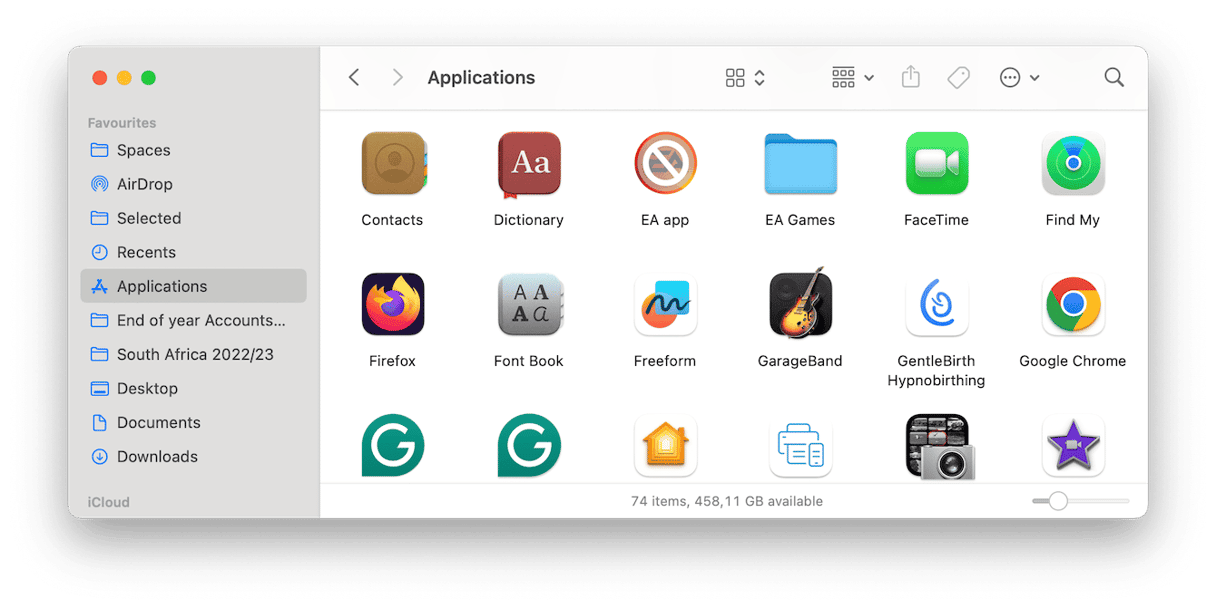 Applications folder on Mac