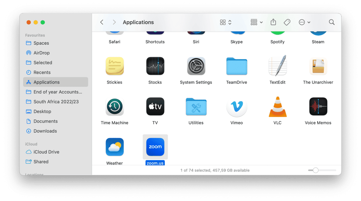 Applications folder on Mac