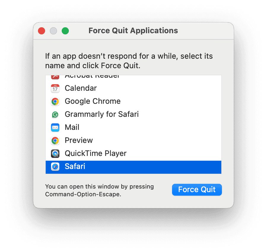 Force Quit Safari