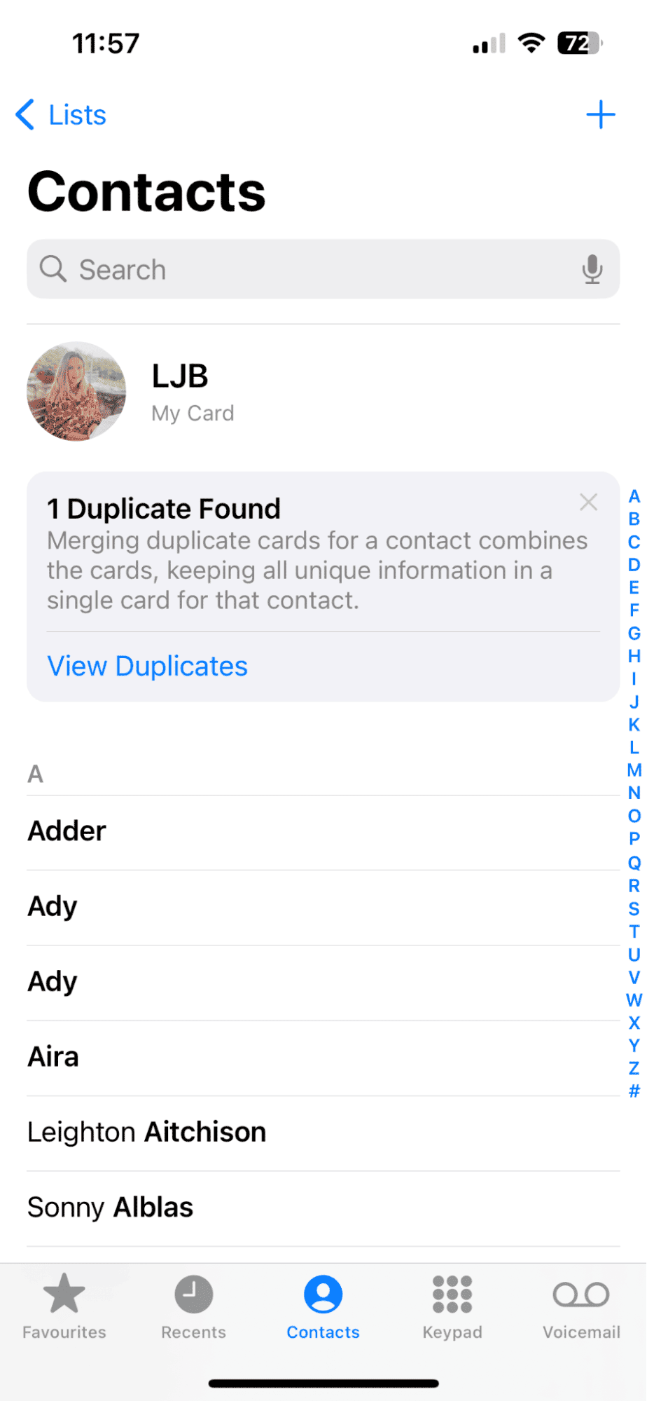 Phone application &ndash; Contacts tab