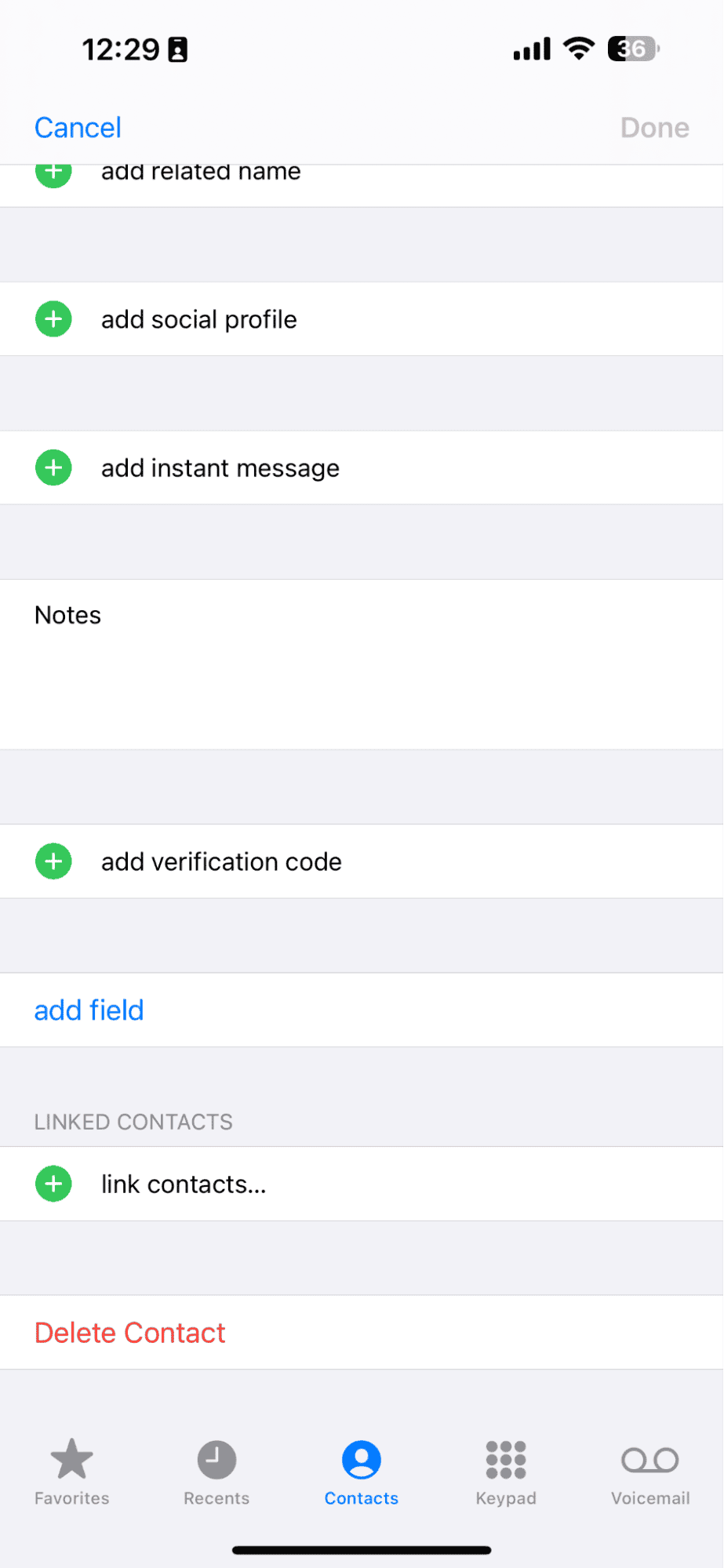 Contact edit on iPhone