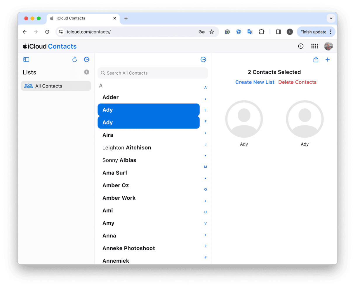 deleting contact duplicates in iCloud