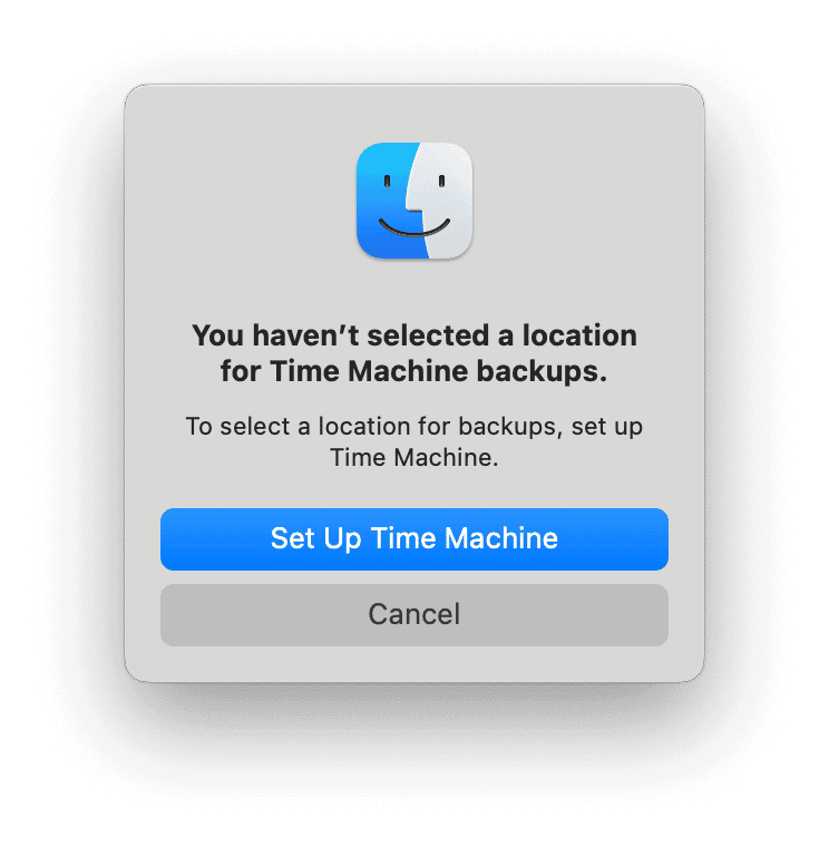 Set up Time Machine window
