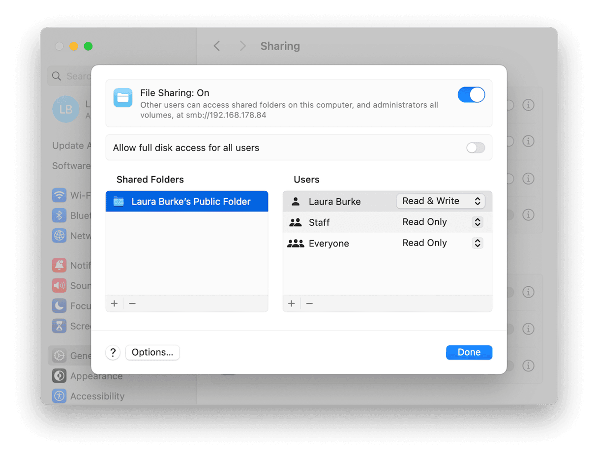Configuring file sharing