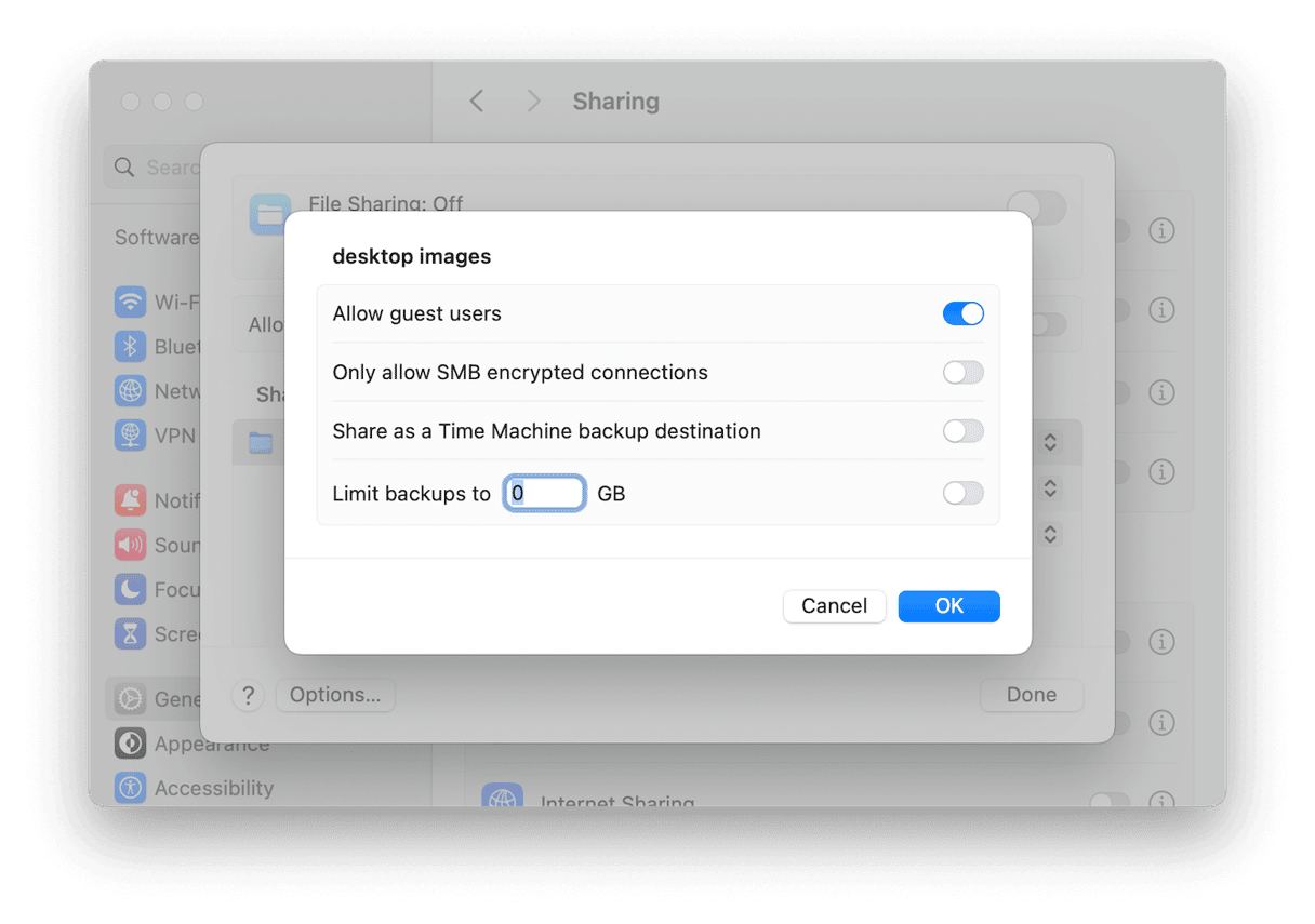 Configuring file sharing