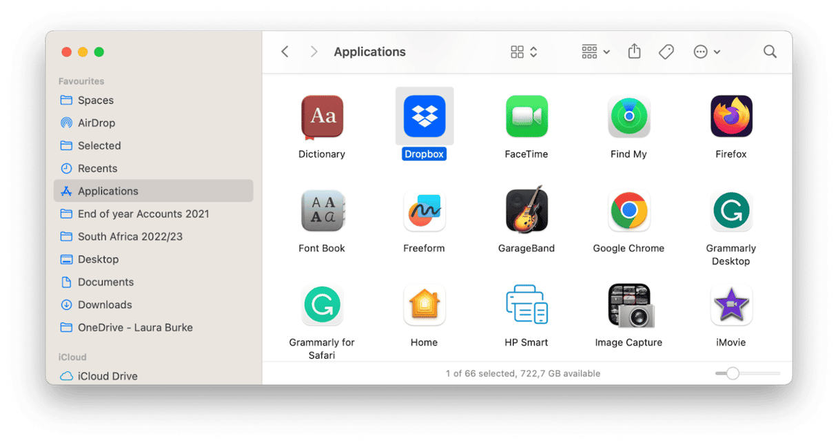 Applications folder on Mac