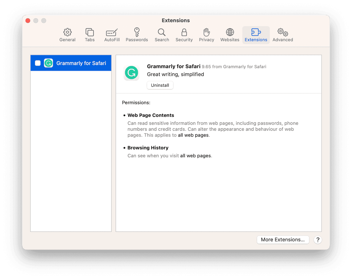 Settings &ndash; Extensions