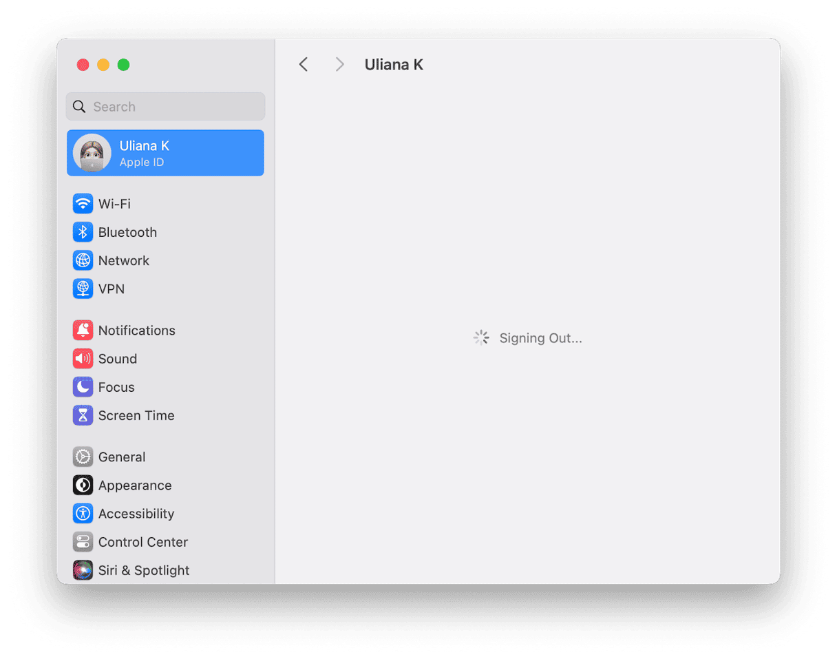 Log out from Apple ID
