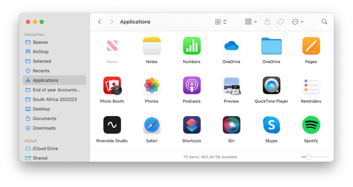 Applications folder on Mac