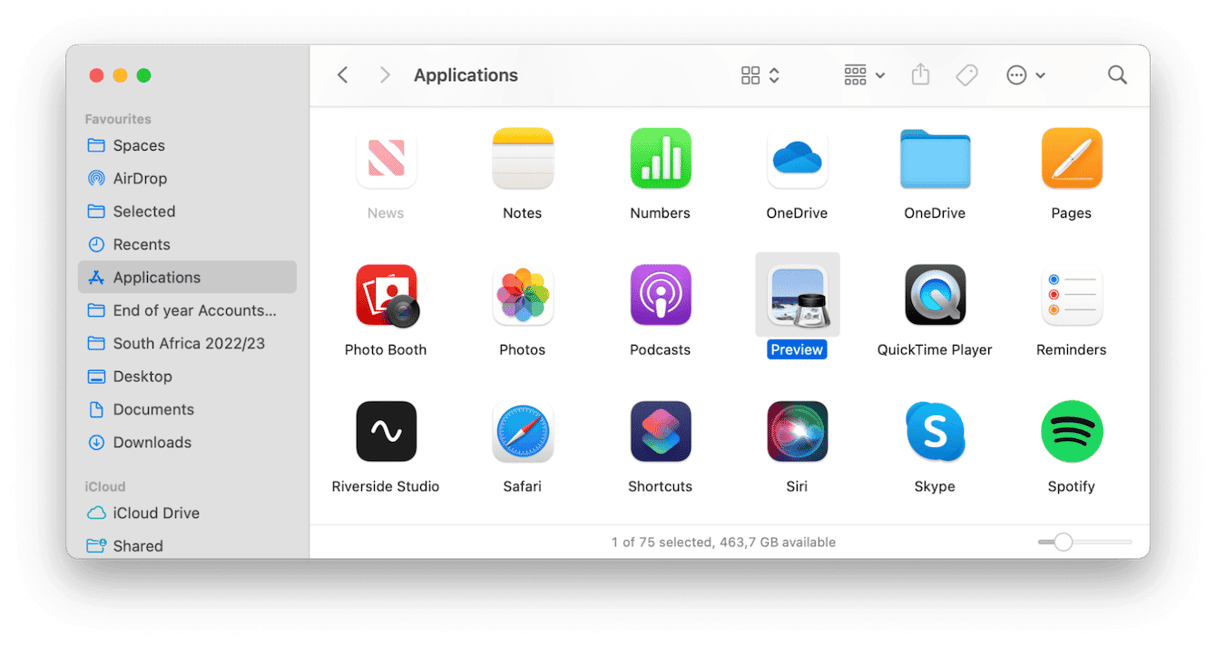 Applications folder on Mac